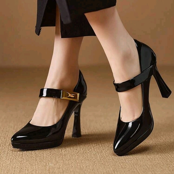 Women High Heels With Waterproof Platform,One Strap Buckle,Stiletto Pumps - Picture 3 of 5